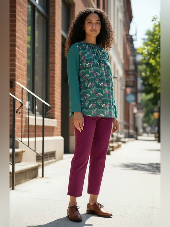 Boden Tops - Boden Emerald and Pink Patterned Blouse